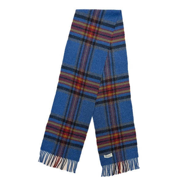 John Hanly & Co. 100% Lambswool Tartan Scarf 🇮🇪– Blue, Red & Yellow Plaid - Picture 4 of 8